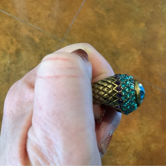 Heidi Daus Art DecobTurquoise Teal Oval Crystal Statement Ring. NWOT Sz. 7.5 - Picture 6 of 8